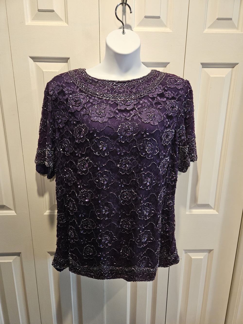 Vintage Elegant Beaded Purple Women's Top Candlelight & Champagne